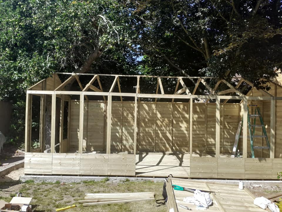 Timber frame summerhouse under construction